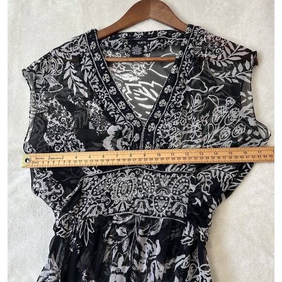 VTG Mixit Dress Sze 10 Sheer Silk Beaded Flowy Ethereal Romantic Y2k Black White - Picture 10 of 13